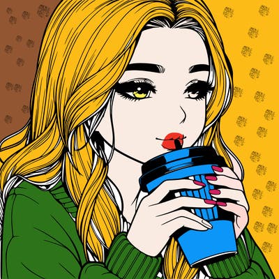 realistic girl drinking coffee