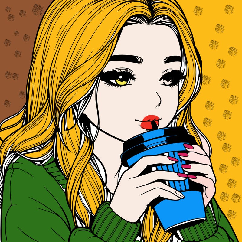 realistic girl drinking coffee