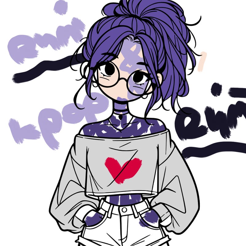 girl with a messy ponytail glasses a baggy crop top and jean shorts