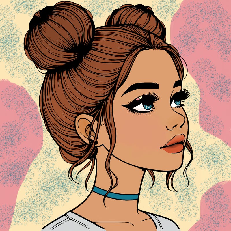 realistic girl with buns on the top of her head