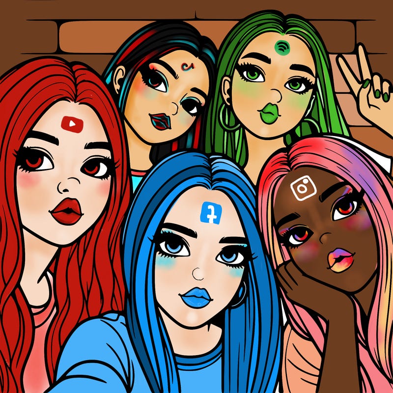 group of teen girls friends y2k up close in a selfie