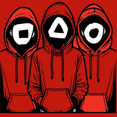 3 faceless people in  hoodies