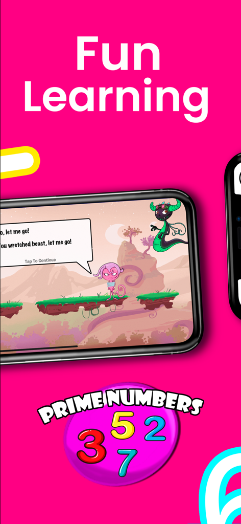 Monster Math : Kids Fun Games - A smartphone displaying a Monster Math game level about prime numbers.