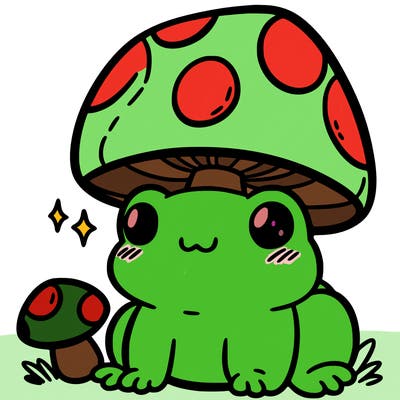 a cute frog with a mushroom hat