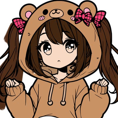 cute anime girl with ponytails and a cute bear hoodie