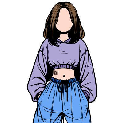 realistic girl faceless with baggy pants and a crop top