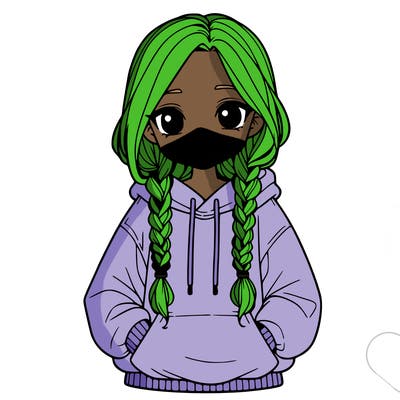 a realistic girl with a oversized hoodie and she has braids