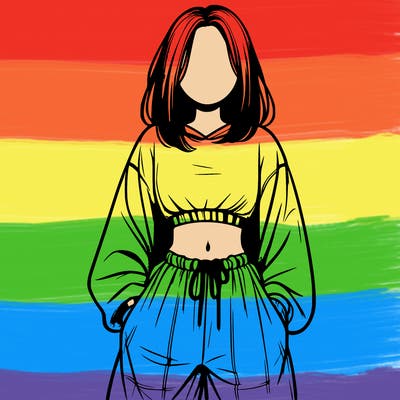 realistic girl faceless with baggy pants and a crop top