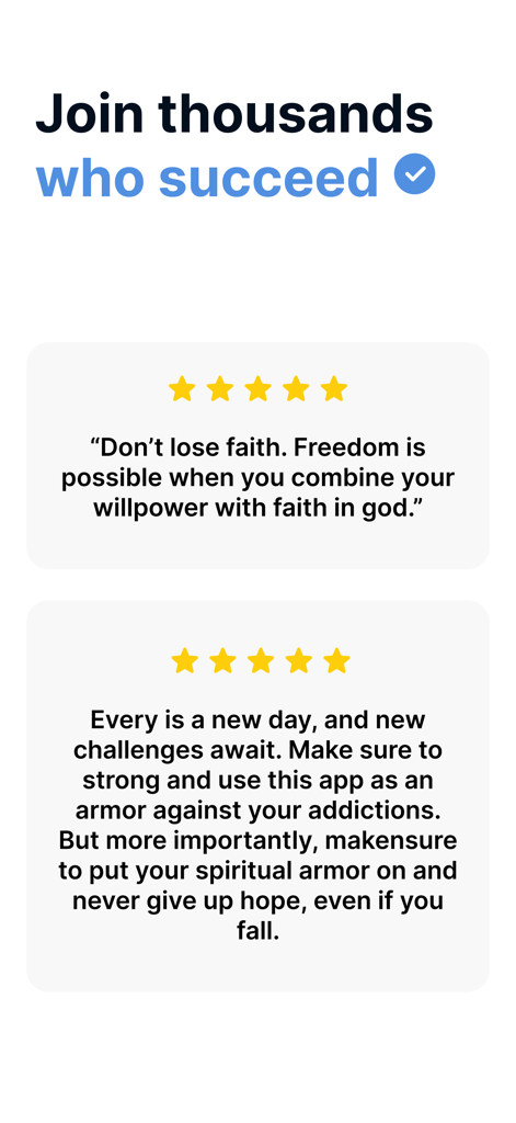 BlockP: Pornblocker app - Five star user reviews for BlockP pornblocker app encouraging freedom from addiction