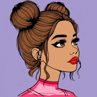 realistic girl with buns on the top of her head