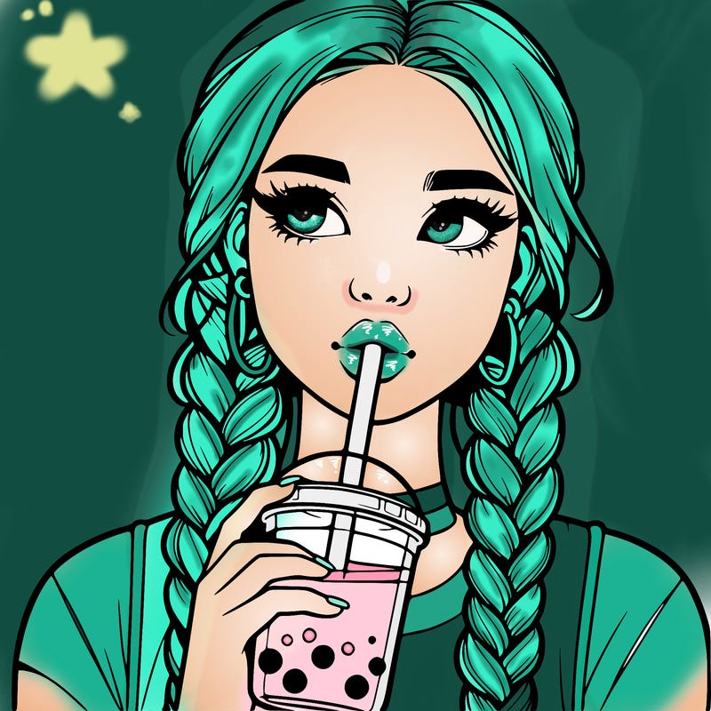 realistic girl with braided hair drinking boba