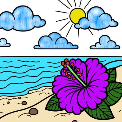 hibiscus by the beach in the sand