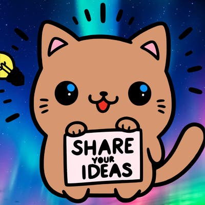 a cute cat saying share your ideas