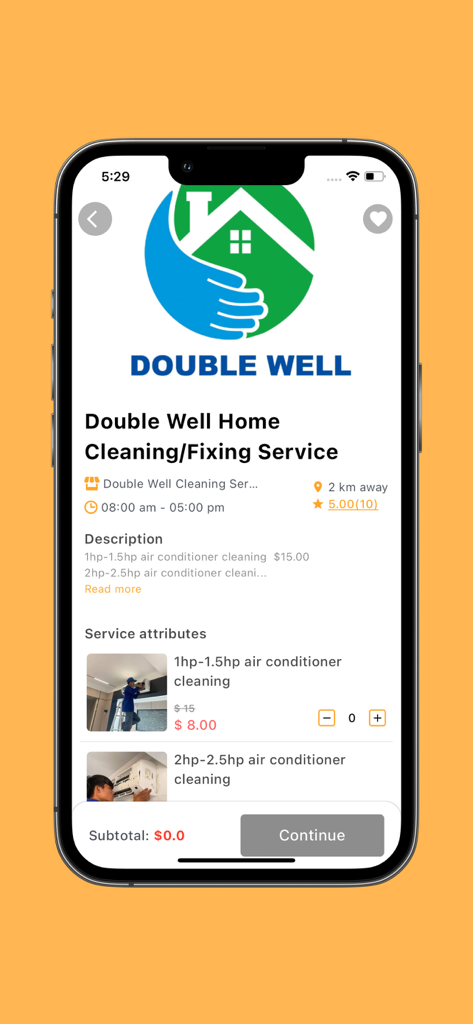 Orkun App - Home Services - Orkun App screen showing service options and pricing for home maintenance.