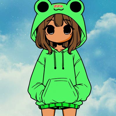 girl with baggy sweatshirt and frog hood
