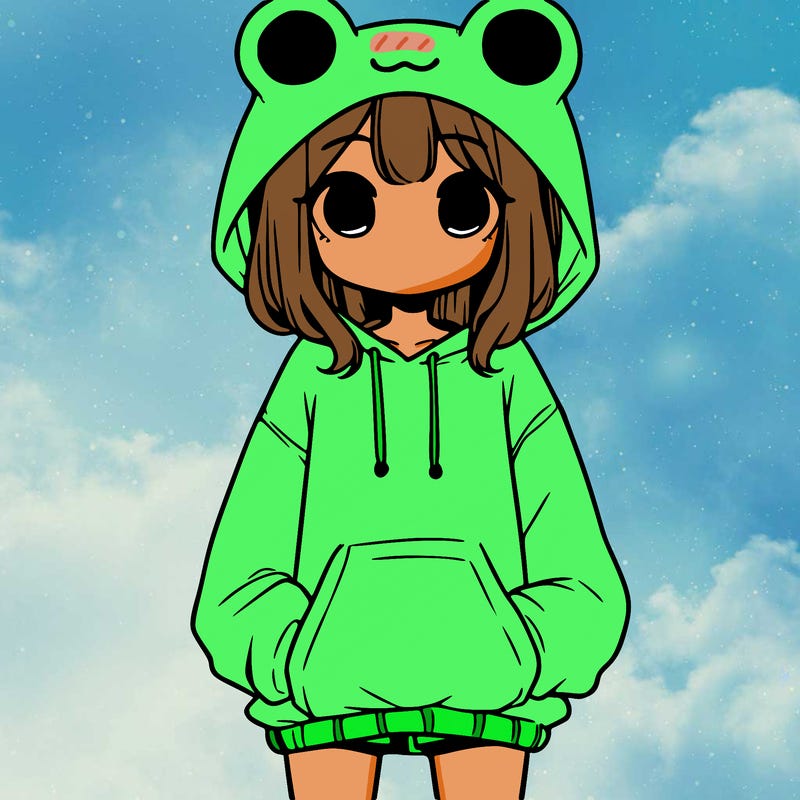girl with baggy sweatshirt and frog hood