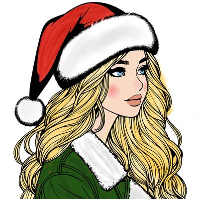 realistic girl in santa hat
