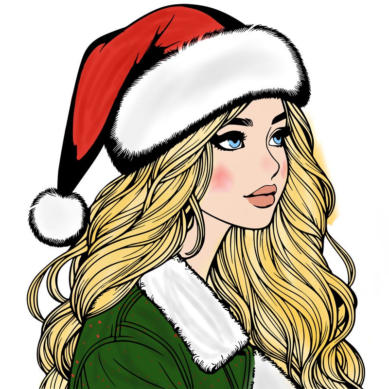 realistic girl in santa hat