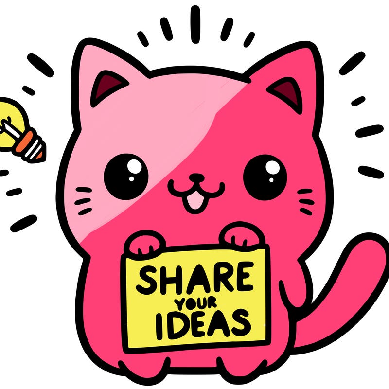 a cute cat saying share your ideas