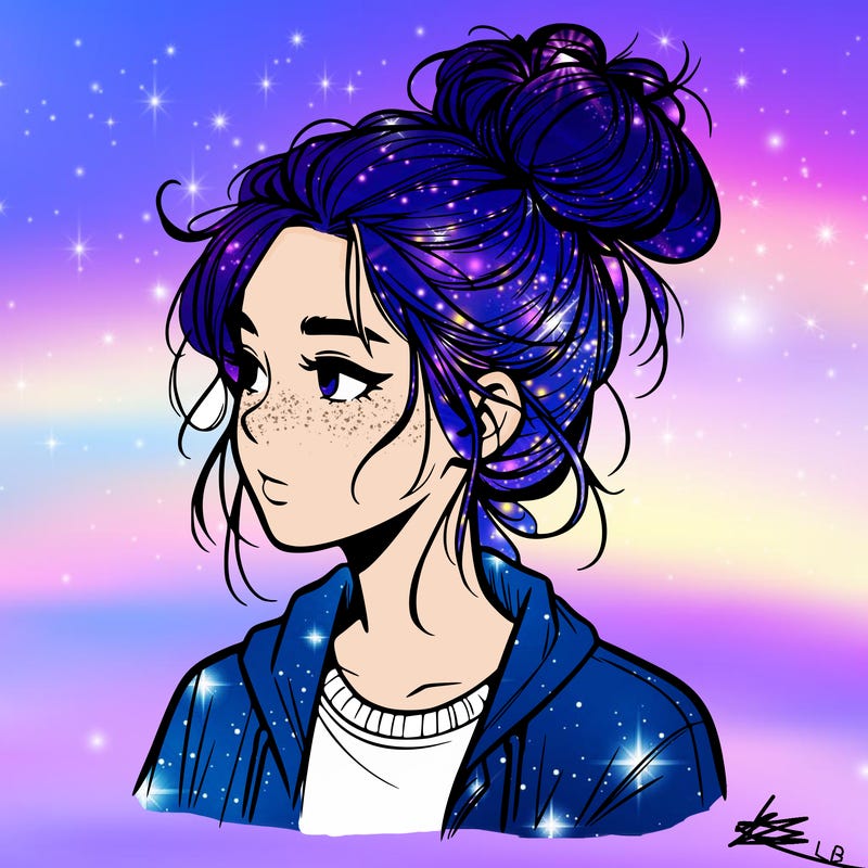 realistic teenage girl with a messy bun