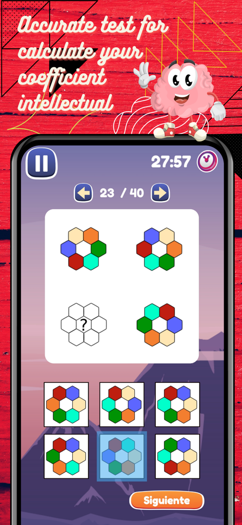 IQテストインテリジェンス試験アプリのモバイル画面上のパターン認識論理パズル。