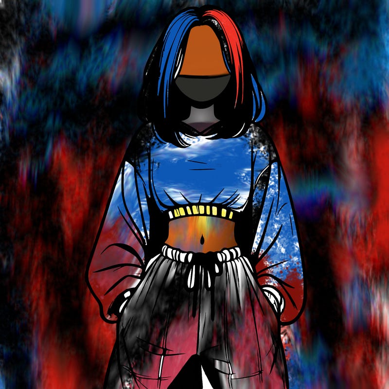 realistic girl faceless with baggy pants and a crop top