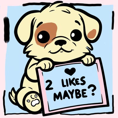 a puppy holding a sign that says 2 likes maybe?