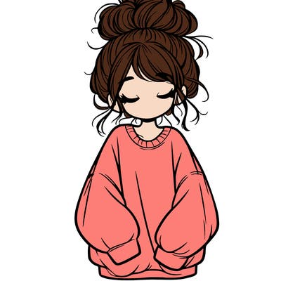 girl with baggy sweatshirt and messy bun