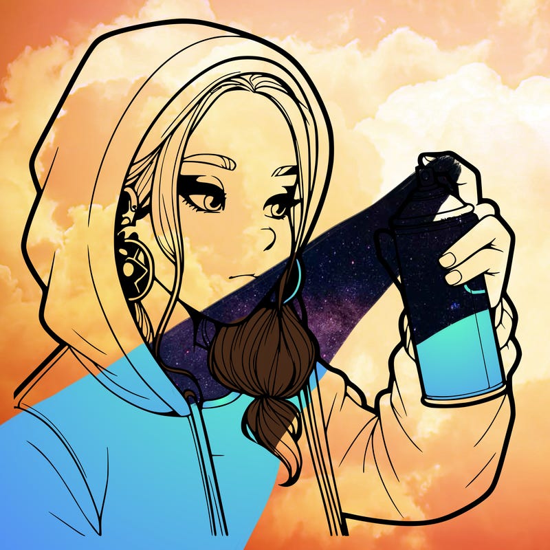 a realistic girl, spray painting