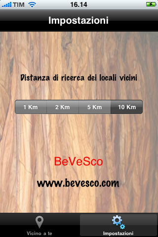 Schermata delle impostazioni dell'app Sali e Tabacchi con filtri di ricerca per distanza