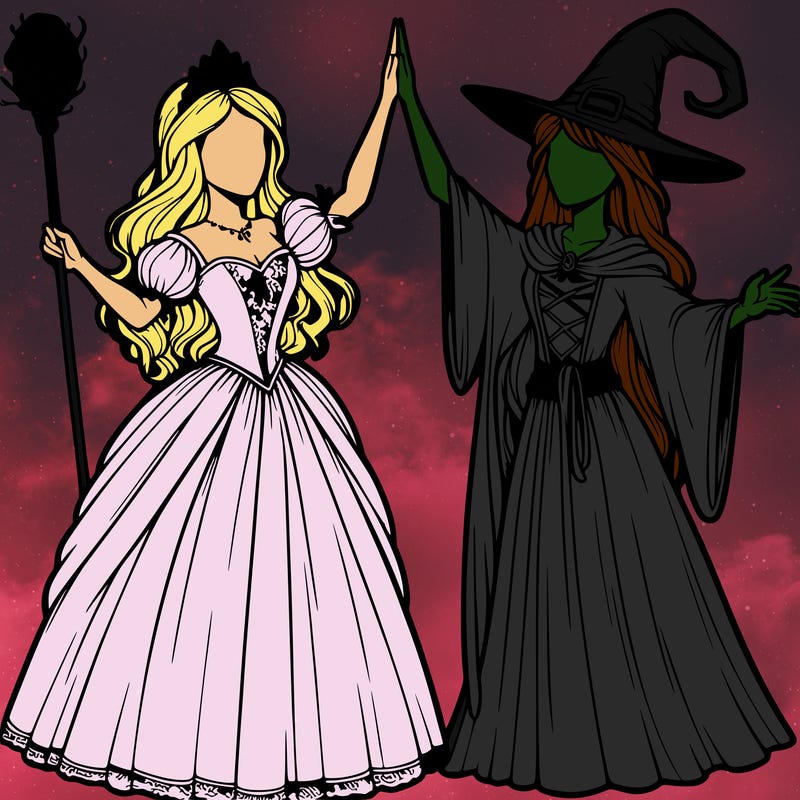 detailed realistic split of a princess and a witch