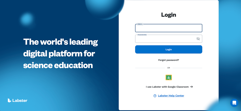 Login screen of the Labster app for virtual science education