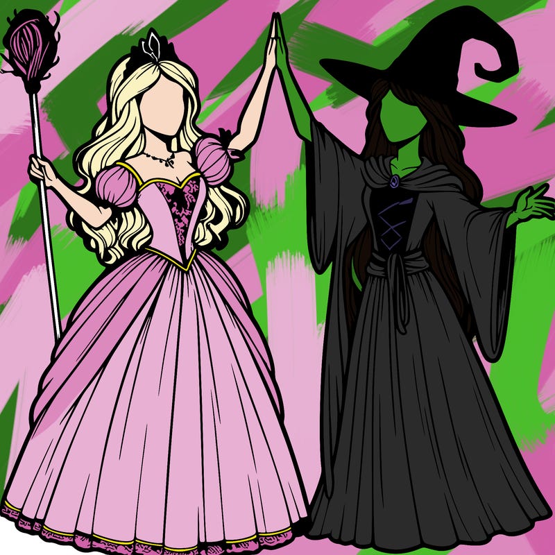detailed realistic split of a princess and a witch