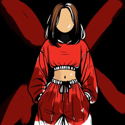 realistic girl faceless with baggy pants and a crop top