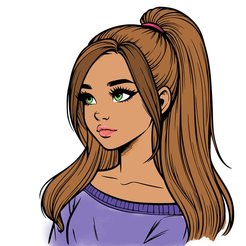 realistic girl with a high ponytail