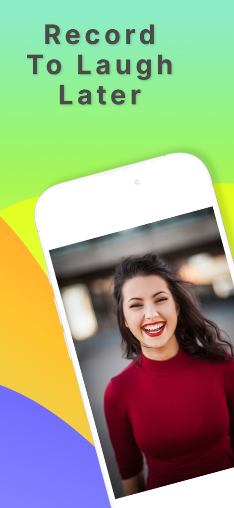 Bible Charades - Heads Up Game - A woman laughing on a smartphone screen with the text Record To Laugh Later for the Bible Charades app