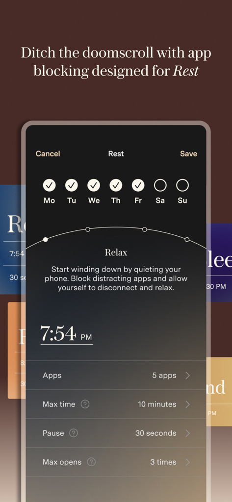 Loftie - Loftie app interface for blocking distracting apps to improve sleep quality