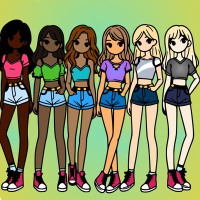 a group of girls wearing crop tops and shorts