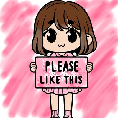 a girl holding a sign that says please like this one