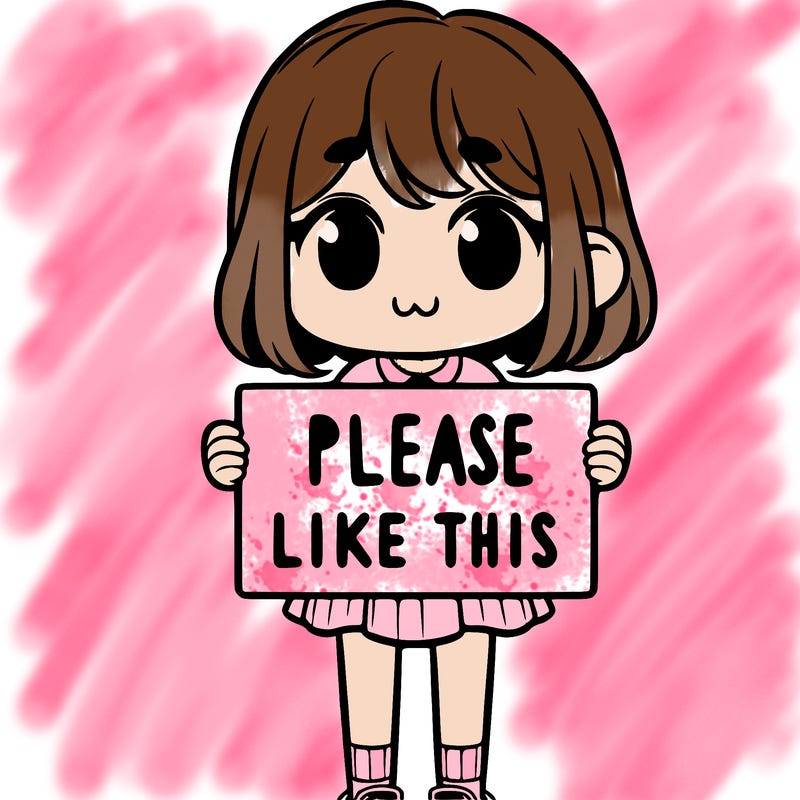 a girl holding a sign that says please like this one