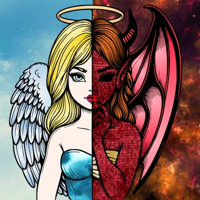 realistic angel half demon