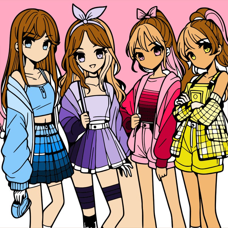 teen manga girls group of 4