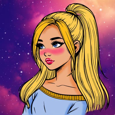 realistic girl with a high ponytail