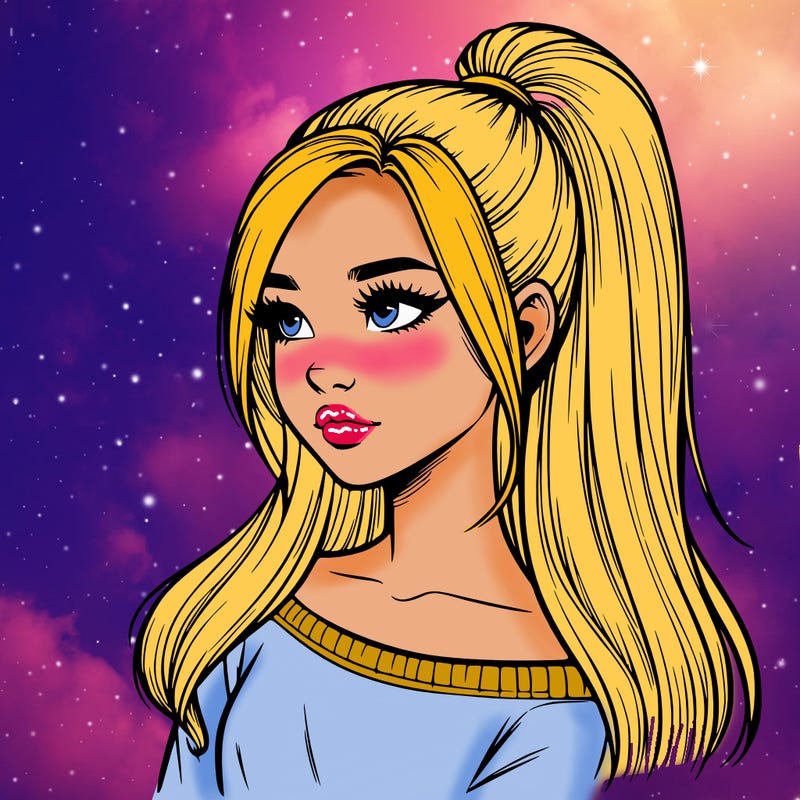 realistic girl with a high ponytail