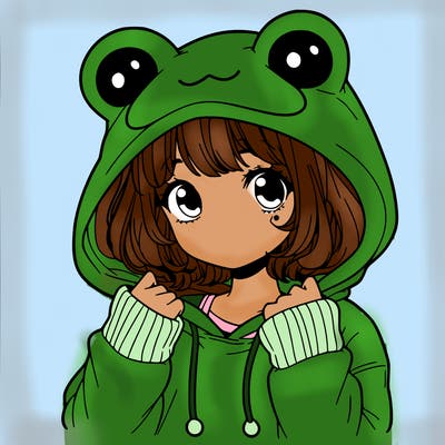 a cute teenage girl wearing a frog hoodie