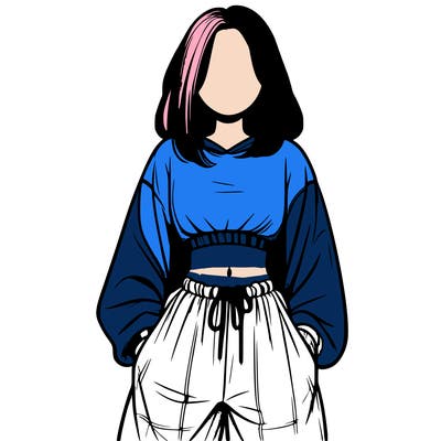 realistic girl faceless with baggy pants and a crop top