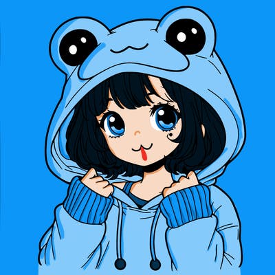 a cute teenage girl wearing a frog hoodie