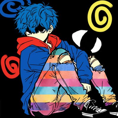 a male hoddie ripped jeans messy hair anime