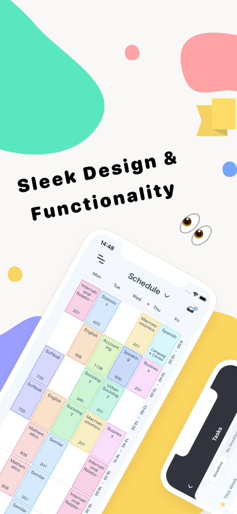 Schooly | School Planner - Elegante Stundenplan-Oberfläche mit farbcodierten Kursen in der Schooly-App.