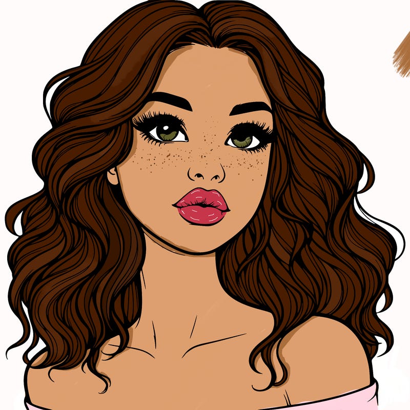 realistic girl with wavy hair and lips